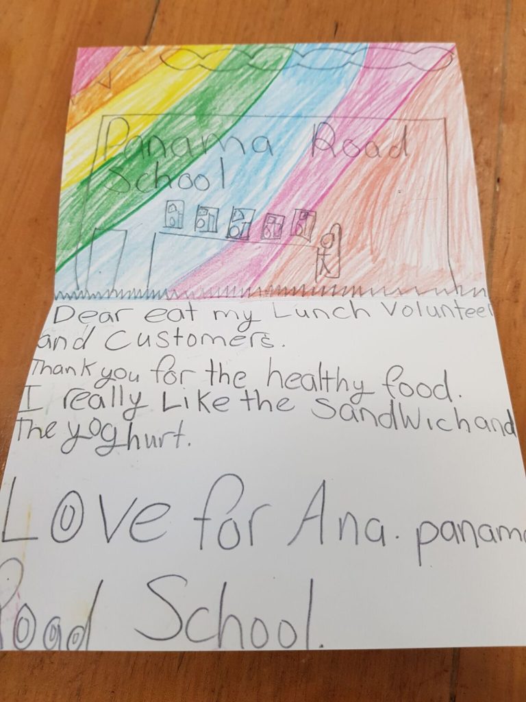 Thank you note from kid after eating lunch